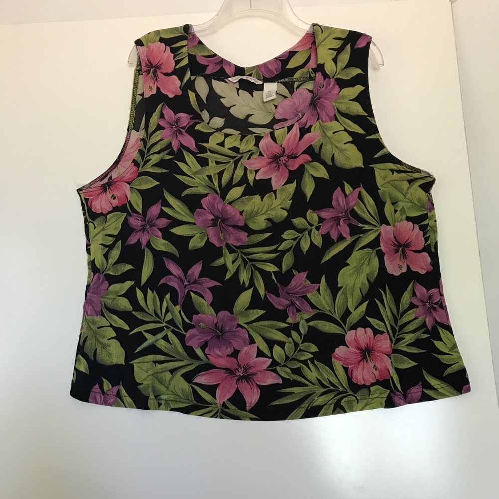 SLEEVELESS TROPICAL FLORAL FRENCH LAUNDRY TANK TOP